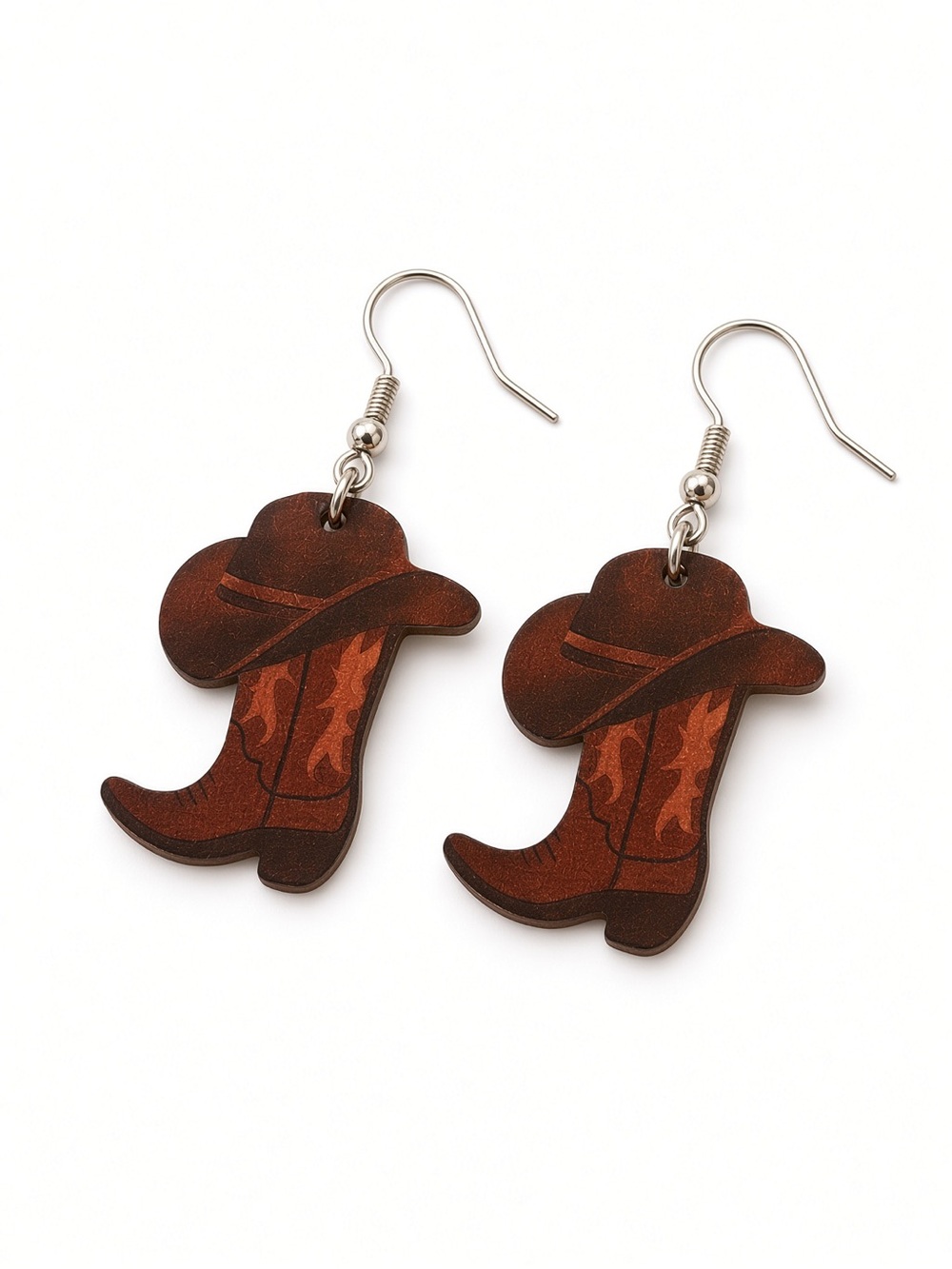 Cowgirl hat boot silver dangle earrings